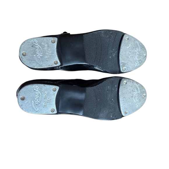 Capezio Tele Tone Tap Dance Shoes Women Size 8 W Black Patent Vegan Leather - Picture 5 of 9